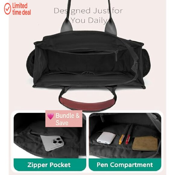 Waterproof Tote Bag with Multiple Pockets, Adjustable Strap, 14x10x5.5 - Picture 6 of 8